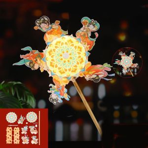 LUJIN ให้สว่างขึ้น โคมไฟกังหันลมหมุน กระเป๋าวัสดุ DIY จีน-ชิค โคมไฟกังหันลมกระต่าย แบบพกพา ทำด้วยมือ โคมไฟกลางฤดูใบไม้ร่วง ของขวัญวันหยุด