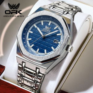 OPK Mens Watch 2023 Original Genuine Waterproof Quartz Luminous Calendar Simple Dial Stainless Steel Strap Casual Style Watch