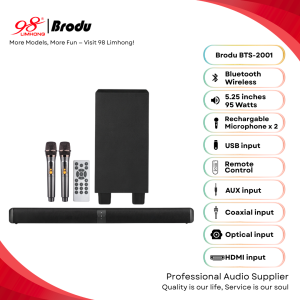 Speaker BTS-2001 Brodu Soundbard With Subwoofer Bluetooth Speaker With 2 Rechargeable Wireless Microphone