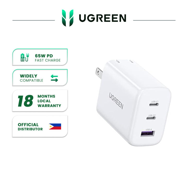 UGREEN 65W 2C1A USB-C×2&USB-A Fast Charger iPhone/Android/iPad/MacBook ...