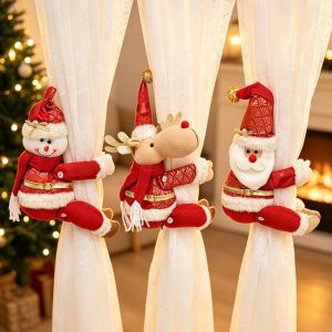 MANNYI Santa Claus Christmas Curtain Tiebacks Bear Elk Curtain Clips Home Decor Reindeer Christmas Curtain Buckle Home Decoration