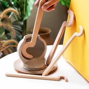 FEELINGS Long Handle Ceramic Pottery Tool Rapid Forming Wooden Pottery Trimming Tool Convenient Blanking Modeling Ceramic Shaping Tool DIY Clay Art Craft Making