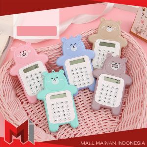 MallMainan-C325 Kalkulator Mini Motif Beruang 8 Digit Tombol Karet Sekolah Stationary/ Bear Calculator Travel Mini Portable Desain Kartun Beruang