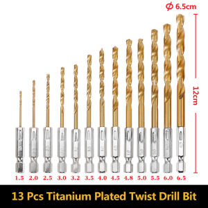 KEELAT 13PCS Twist Drill Bit Set 1/4 Hex Shank Cobalt HSS Wood Metal Core Hole Cutter Drilling Tool Sizes 1.5mm-6.5mm