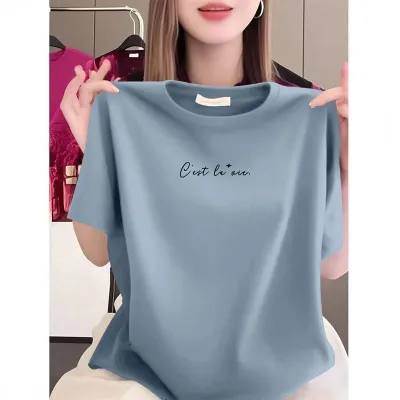 100% Pure Cotton Short Sleeved T-shirt Feminine Casual Loose Korean Version Top