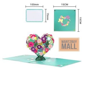UMI 3D Love Heart Flower Birthday Thank You Card Pop Up Handmade Wish Card Selamat Hari Jadi Lahir Kertas 立体生日卡