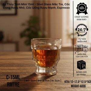Bộ 6 Ly Thủy Tinh Rượu Mắc Tre Mini 15ml (Shot Glass) - Ly Đong Rượu Mini Ly Uống Espresso Đáy Khía Độc Lạ