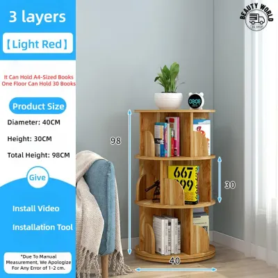 [SG Seller]360Degrees Rotating Bookshelf Rotating Book Shelf Rotate Floor Standing Books Storage Rack