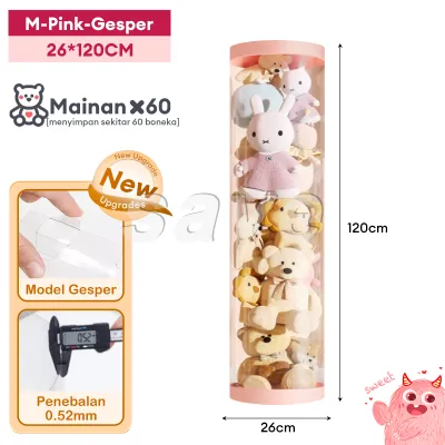 SaveMall Ember Penyimpanan Boneka Anak dengan Tempat Mainan Lucu Transparan Kotak Hadiah Organizer Anti Debu