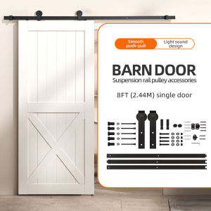 Carbon Steel suspension rail Set 5FT 6FT 6.6FT 8FT Barn door Interior Wood  Door Hardware slide rail pulley complete set of accessories