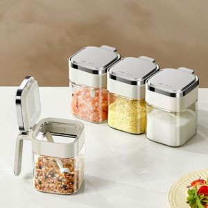 NCNC(OKDEALS01) 380ml Glass Seasoning Box Sealed Leak-proof Condiment Seasoning Jars Durable Waterproof Salt Container for Home