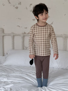 Childrens pajamas for boys in spring and autumn A Round-neck cartoon underwear set for babies wool stretch fabric home wear two-piece set