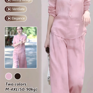 Women Summer Thin Loose Set Fashion Summer New Chinese Two Piece Top Slim Bottom Wide Leg Pants Set