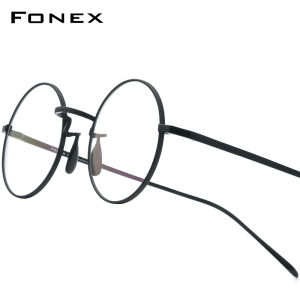FONEX Gọng kính Titan phụ nữ thiết kế thương hiệu Tròn Kiểu retro cổ điển Kính mắt nam Full-rim Nhật Bản chất lượng cao siêu nhẹ tùy chỉnh kính mắt cho mắt 85718