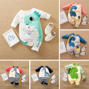 ชุดเสื้อผ้าเด็กชุดรอมเปอร์บอดี้สูทแขนยาวลายไดโนเสาร์ผ้าฝ้าย100% สําหรับเด็กทารกเด็กผู้ชายเด็กผู้หญิง