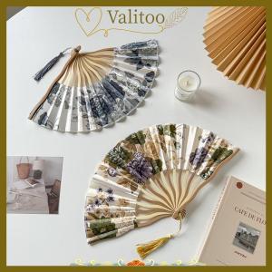 [Valitoo] Chinese Japanese Style Silk Fan Folding Fan Wedding Fan Art Gifts Dance Hand Fan Vintage Bamboo Folding Hand Held Flower Fan