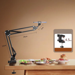 Holder Cantilever untuk Pengambilan Video Overhead Holder Tablet dan Ponsel untuk Pengguna Santai Stand Meja untuk Live Streaming dengan Lampu Tambahan LED Tripod Ekspansi Multi-Posisi Peralatan Pengambilan Video VLOG dan Holder Lengan Multifungsi