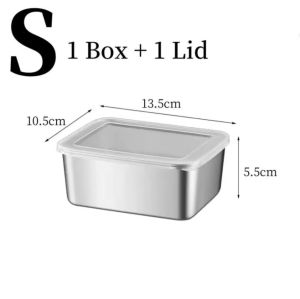 304 Stainless steel Fresh Keeping box with sealed lid Japanese Food trays Fridge Frozen Storage Box Fruit Vegetable Sealing Container Box