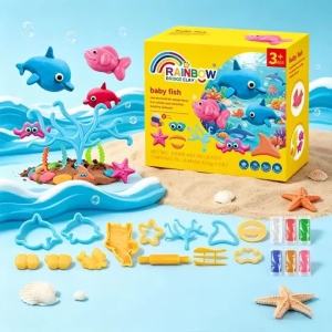 2026 Colorful Clay Set 6 Colors Baby Fish Playdough Set Kids Educational Modeling Dough Baby Toys Creative Handmade DIY Craft Kit