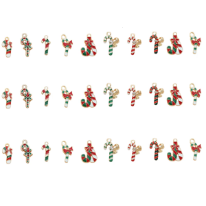 30/50Pcs Metallic Christmas Candy Cane Charm Crafting Accessories for Earrings Necklace Holiday Tree Decoration