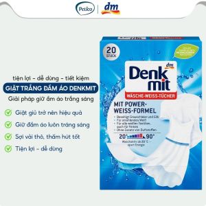 Giấy giặt tẩy trắng Denkmit 20 tờ làm sạch quần áo giữ màu vải trắng sáng tiện lợi - Nội địa Đức