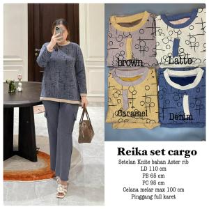 Antika Fashion - [ BISA COD ] Reika Set Cargo 2IN1 Bahan Knite Aster Rib Aplikasi Sablon Setelan Wanita Dewasa Imut dan Lucu Terbaru 2025