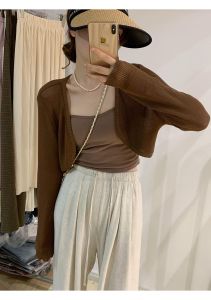 AN-1583 Cropped Long Sleeve Bolero Tops For Women Thin Knitted Cardigans Office Blazer Kpop Tops