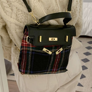 Fashion Handbag Korean Style Large Capacity Tote Bag Convertible Backpack Women Casual Checkered Pattern