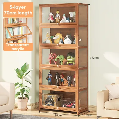 AF HOME Display Cabinet For Toy 4/5 Layers Bamboo Acrylic Transparent Case Kitchen Storage Cabinet In Living Room