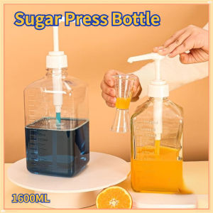 1600ML Syrup Bee Drip Bottle with Hydraulic Pump and Nozzle Kitchen Bar Liquid Container Syrup Quantitative Pressure Head Bottle