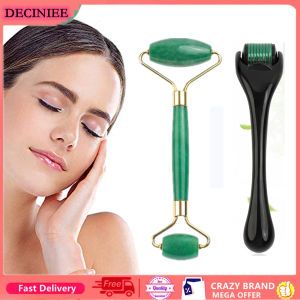 DECINIEE Natural Rose Quartz Jade Roller Facial Eye Body Massager Roller Jade Stone Gua sha Scraper Face Tools with derma roller 0.3mm