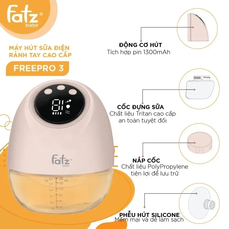 Máy hút sữa điện rảnh tay không dây cao cấp Freepro 3 FATZBABY FB1266CM:5724