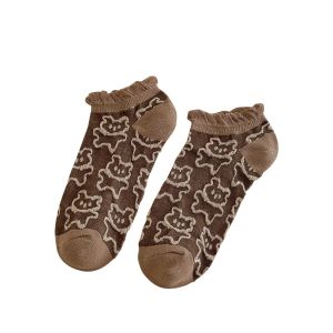 LD-P618 Ankle Socks Kaos Kaki Wanita Karakter Bear / Kaus Kaki Pendek Beruang Coklat / Kaos Kaki