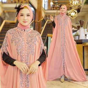 SISTAQUE - Set Kaftan Wanita Muslimah Terbaru Kombinasi Payet Ratika + Manset / Kaftan Busui Friendly