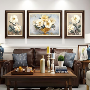 Retro-style Living Room Wall Art Sofa Background Decoration Flat & 3D High-End Triptych Painting