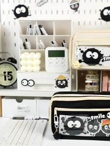 呆萌小煤球超大容量翻盖透明笔袋文具高颜值女孩文具盒学生铅笔盒adorable little coal ball super-large capacity flip-top transparent pencil case stationery high-颜值 girls pencil case student pencil case