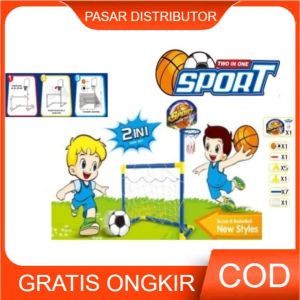 Mainan Anak 777-562(YD2588T-5) TWO IN ONE SPORT SOCCER & BASKETBALL Mainan Ring Basket Gawang Bola