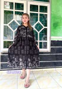 PROMO Terbaru Dress Jumbo XXXL Rayon Viscose Motif Bunga Batik Bali Lengan 3/4 Terbaru Daster Kancing Kekinian Busui Frenndly Dress Ibu Hamil Motif Bunga