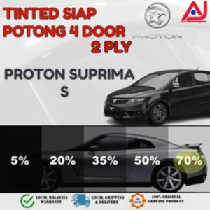 Proton Suprima S 4 Door Tinted 2PLY UV 99% Hitam(Gelap 30% 50% 65% 80% 95%) Siap Potong / Car Tinted / Tinted Kereta