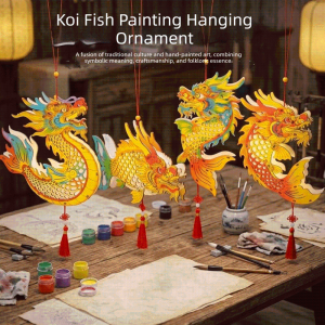 VALER Carved Wood Dragon Fish Lantern Hand-Painted Three-Dimensional Mythical Creature Lamp DIY Material Kit Mythological Mid-Autumn Fish Light Corporate Events