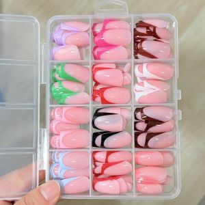 GOLDVAULT 288pcs Glossy Finish Press On Nails Colorful Medium Square False Nails Fashion Natural Nude French Tip Nails Nail Extension