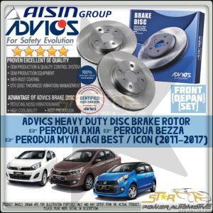 AISIN ADVICS Heavy Duty Perodua Axia / Bezza / Myvi Lagi Best / Icon (2011-2017) Brake Disc Rotor Set ( FRONT )