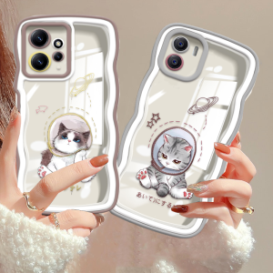 (Lokal Ready) Xinyu Casing hp Redmi 12 A2 A1 Redmi Note 12 4G Note 12 Pro Note 11S 11 Pro Redmi 10 2022 10C 10A 9A 9C 9T Note 10 5G Note 10S Note 9 Note 9 Pro Note 8 Lucu Kartun Bulan Kucing Tepi Gelombang Sarung Telepon Genggam Soft Cover