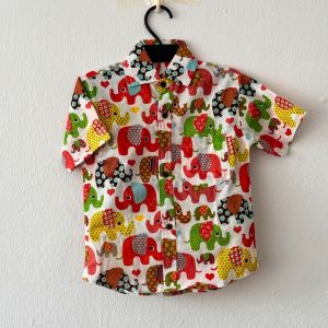 Elephant print cotton boys shirt--Readystock in singapore-boys ethnc wear