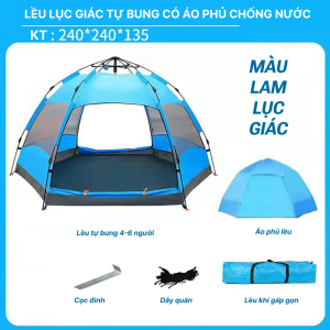 Lều cắm trại tự bung Lều lục giác lều dã ngoại 4 - 6 người chống nắng chống mưa muỗi côn trùng có dây và cọc cố định llều đi kèm