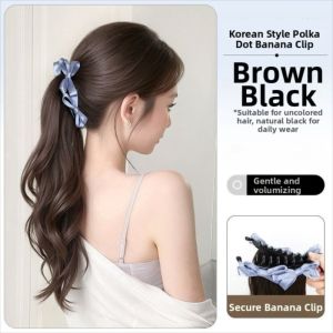 BEAUTYLADIES Synthetic Banana Claw Clip Ponytail Wig with Grab Clip Elegant Bow Pony Tail Hair Piece Heat Resistant Fluffy Long Wavy Layered Ponytail For Women