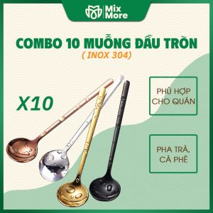 Combo 10 muỗng thìa inox cafe 304 đầu tròn pha cà phê trà cao cấp sang trọng Mixmore