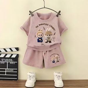 SweetKids พร้อมส่งจากกทม🌸ชุดเซ็ทลําลองเด็ก แฟชั่น🍓เสื้อแขนสั้นกางเกงขาสั้น พิมพ์ลาย labubu น่ารัก ฤดูร้อน
