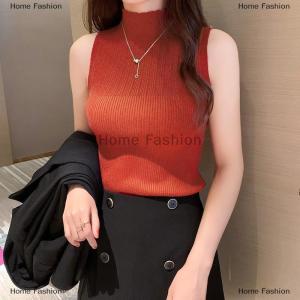 [COD] Home Fashion Summer Retro Half Turtleneck Knitted Tank Top Women Solid Color Sleeveless Vest