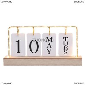 [COD] ZHONGYI0 Flip Calendar With Light For Desk Wooden Perpetual Desk Calendar With Month Date Display Desktop Calendar For Home Office Decor Send Goods From Local Warehouse